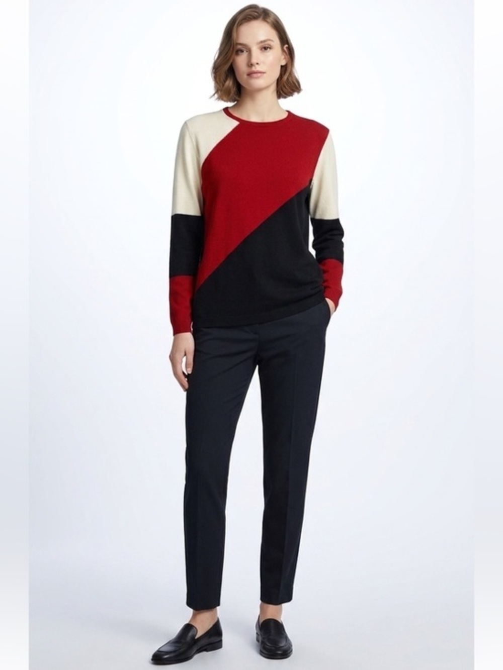 Red White Black Colour Block Crewneck Sweater Size Large